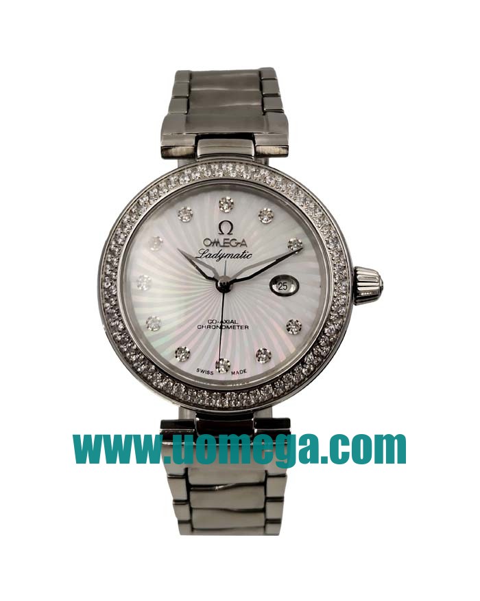 34MM UK Omega De Ville Ladymatic 425.35.34.20.55.001 White Mother-of-pearl Dials Replica Watches