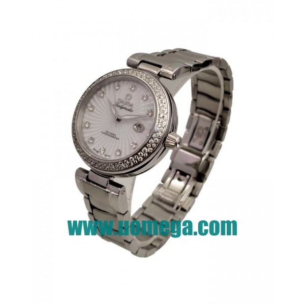 34MM UK Omega De Ville Ladymatic 425.35.34.20.55.001 White Mother-of-pearl Dials Replica Watches