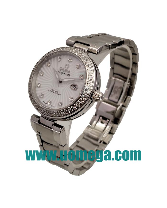 34MM UK Omega De Ville Ladymatic 425.35.34.20.55.001 White Mother-of-pearl Dials Replica Watches