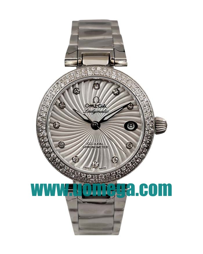 34MM UK Omega De Ville Ladymatic 425.35.34.20.55.001 White Mother Of Pearl Dials Replica Watches