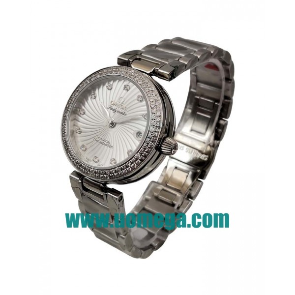 34MM UK Omega De Ville Ladymatic 425.35.34.20.55.001 White Mother Of Pearl Dials Replica Watches