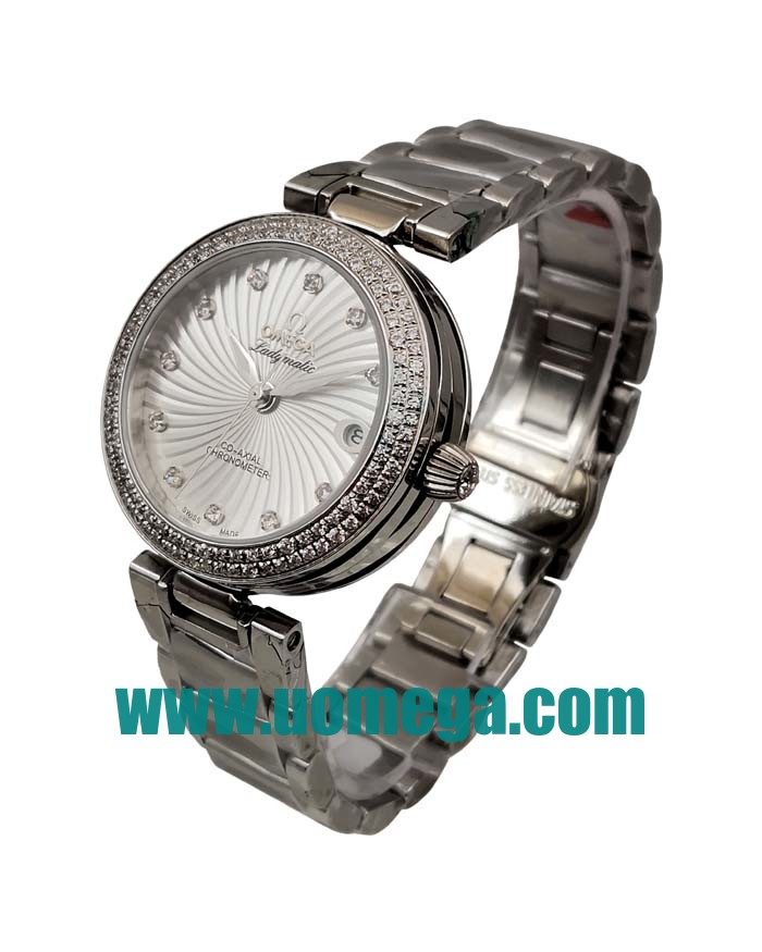 34MM UK Omega De Ville Ladymatic 425.35.34.20.55.001 White Mother Of Pearl Dials Replica Watches