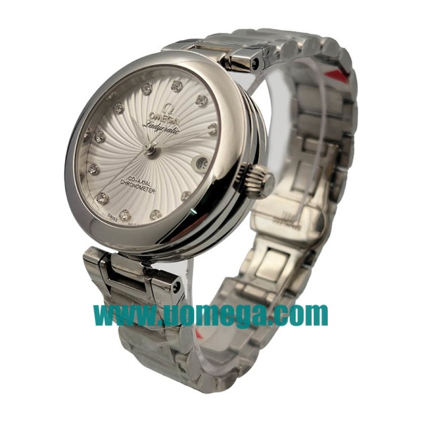 34MM UK Omega De Ville Ladymatic 425.30.34.20.55.001 White Mother Of Pearl Dials Replica Watches