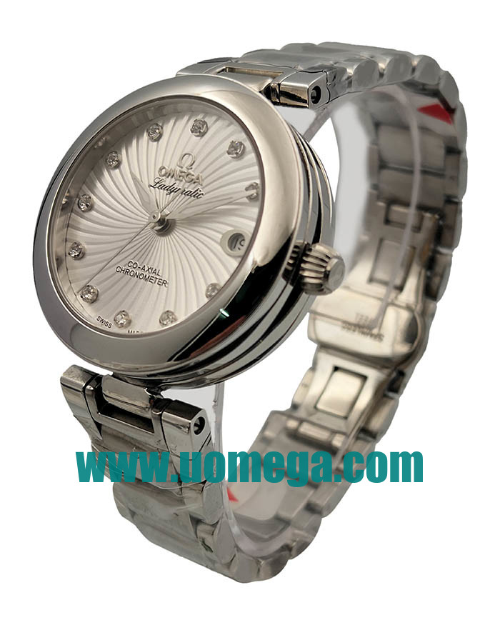 34MM UK Omega De Ville Ladymatic 425.30.34.20.55.001 White Mother Of Pearl Dials Replica Watches